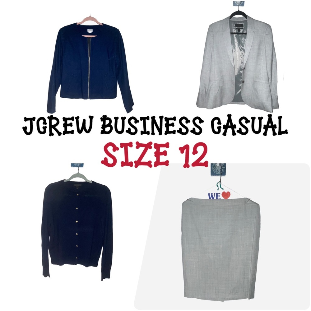 J. Crew size 12 Navy Cardigan and Gray suit set and jacket bundle six pieces